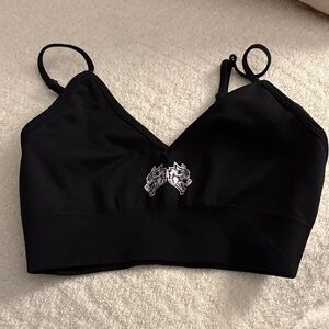 Dark Sport Black Sports Bra with Wolf Design, M